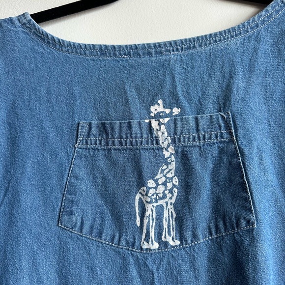 Vintage Blue Denim Shift Dress with Handprinted Giraffes Plus Size 1x - Picture 6 of 9